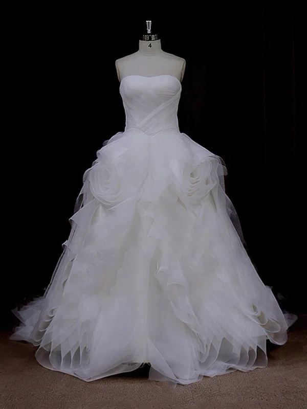 Ball Gown Sweetheart Tulle Court Train Wedding Dresses With Cascading Ruffles #UKM00022095