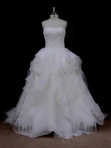 Ball Gown/Princess Sweetheart Tulle Court Train Wedding Dresses With Cascading Ruffles #UKM00022095