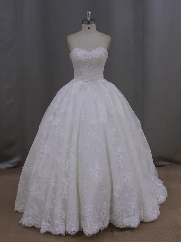 Ball Gown Sweetheart Lace Court Train Wedding Dresses With Beading #UKM00022096