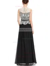 A-line Scoop Neck Chiffon Ankle-length Lace Prom Dresses #UKM020102041