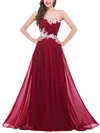 A-line Sweetheart Chiffon Floor-length Appliques Lace Prom Dresses #UKM020102043