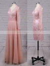 A-line V-neck Tulle Detachable Appliques Lace Prom Dresses #UKM020102076
