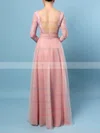 A-line V-neck Tulle Detachable Appliques Lace Prom Dresses #UKM020102076