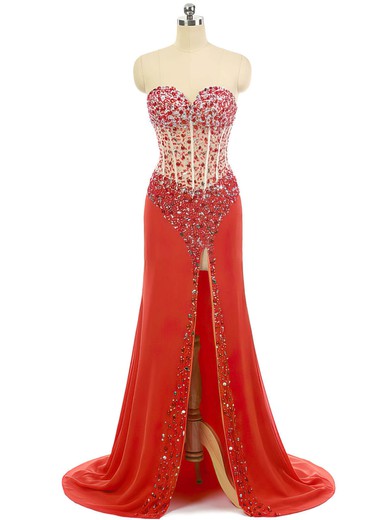 Sheath/Column Red Sweetheart Chiffon Split Front Perfect Prom Dress #UKM020102109
