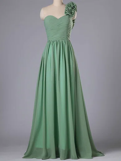 A-line One Shoulder Chiffon with Flower(s) Bridesmaid Dress #UKM01012740