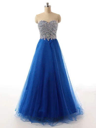 Ball Gown Strapless Tulle Prom Dresses With Beading #UKM020102137