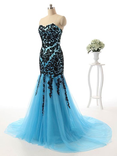 Trumpet/Mermaid Sweetheart Court Train Tulle Appliques Lace Prom Dresses #UKM020102143