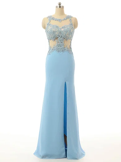 Sheath/Column Illusion Chiffon Cut Out Prom Dresses With Appliques #UKM020102111