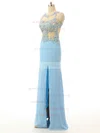 Sheath/Column Scoop Neck Chiffon Floor-length Beading Prom Dresses #UKM020102111