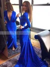 Trumpet/Mermaid V-neck Jersey Court Train Ruffles Prom Dresses #UKM020102179