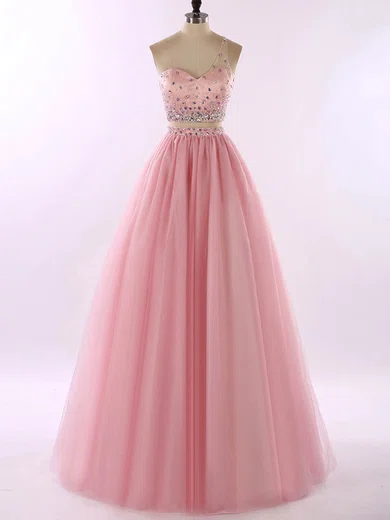 Ball Gown One Shoulder Tulle Two Piece Prom Dresses With Beading #UKM020102190
