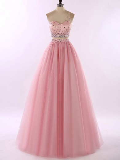 Princess One Shoulder Floor-length Tulle Crystal Detailing Prom Dresses #UKM020102190