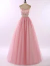 Princess One Shoulder Floor-length Tulle Crystal Detailing Prom Dresses #UKM020102190