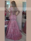 Trumpet/Mermaid V-neck Lace Sweep Train Appliques Lace Prom Dresses #UKM020102205