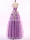 Princess Strapless Floor-length Tulle Appliques Lace Prom Dresses #UKM020102210