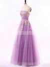 Princess Strapless Floor-length Tulle Appliques Lace Prom Dresses #UKM020102210