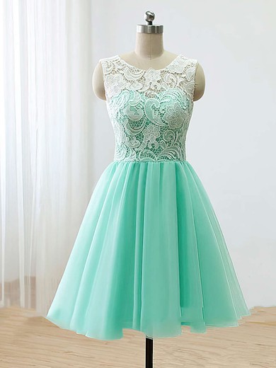 A-line Scoop Neck Lace Tulle Short/Mini Short Prom Dresses #UKM020102213