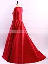 Ball Gown Scoop Neck Satin Sweep Train Appliques Lace Prom Dresses #UKM02023575