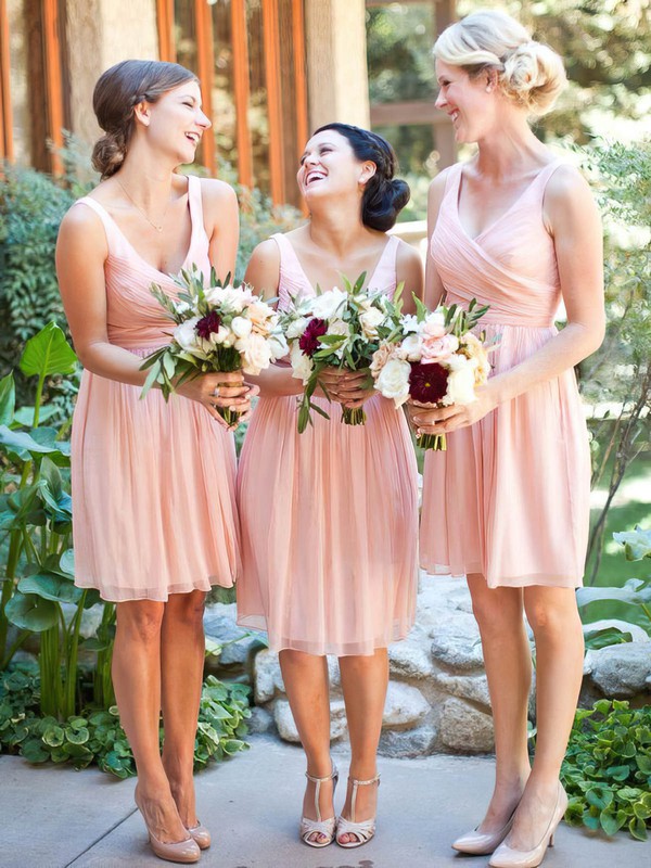 Blush pink bridesmaid sales dresses knee length