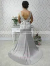 Scalloped Neck Lace Silk-like Satin Sashes / Ribbons Open Back Trumpet/Mermaid Bridesmaid Dress #UKM01012788