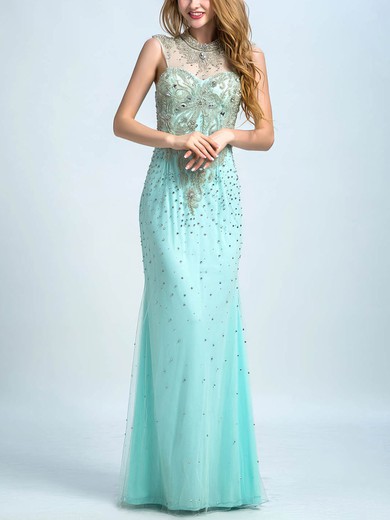 High Neck Tulle with Beading Boutique Sheath/Column Prom Dress #UKM020102262
