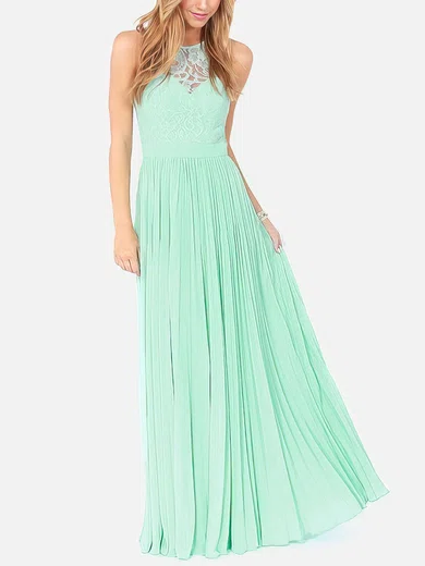 Affordable Scoop Neck Lace Chiffon with Pleats Long Bridesmaid Dresses #UKM01012795