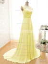 Scoop Neck Chiffon Appliques Lace Court Train Sage Fashion Bridesmaid Dresses #UKM01012804