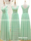 For Less Chiffon Floor-length Ruffles Sage V-neck Bridesmaid Dresses #UKM01012807