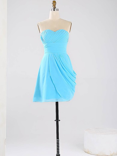 Blue Sweetheart Chiffon Simple Short/Mini Ruched Bridesmaid Dresses #UKM01012864