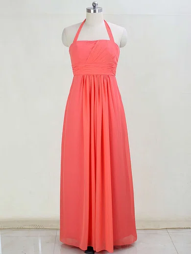 For Less Halter Chiffon Floor-length Ruffles Bridesmaid Dresses #UKM01012873