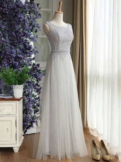 Latest Scoop Neck Lace Tulle Floor-length Ruffles Bridesmaid Dress #UKM01012889
