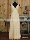 V-neck Ruched Chiffon Floor-length Pink Backless Bridesmaid Dress #UKM01012891