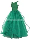 Ball Gown Scoop Neck Organza Floor-length Beading Prom Dresses #UKM020102390