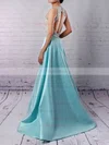 Princess Scoop Neck Satin Floor-length Beading Prom Dresses #UKM020102392