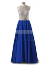 Princess Scoop Neck Satin Floor-length Beading Prom Dresses #UKM020102392