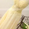 A-line Scoop Neck Chiffon Sweep Train Appliques Lace Prom Dresses #UKM020102400