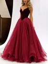 Ball Gown/Princess Sweep Train V-neck Organza Velvet Prom Dresses #UKM020102419