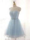 A-line Scoop Neck Tulle Short/Mini Beading Short Prom Dresses #UKM020102518