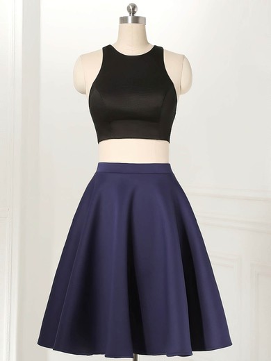 A-line Scoop Neck Satin Knee-length Ruffles New Style Two Piece Short Prom Dresses #UKM020102538