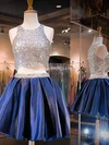 A-line Scoop Neck Satin Short/Mini Beading Short Prom Dresses #UKM020102543