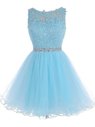Sweet Princess Scoop Neck Tulle Short/Mini Beading Short Prom Dresses #UKM020102563