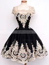 Ball Gown Square Neckline Tulle Knee-length Appliques Lace Prom Dresses #UKM020102564