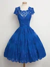 Ball Gown Scalloped Neck Lace Tea-length Appliques Lace Short Prom Dresses #UKM020102565
