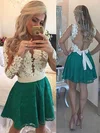 A-line Scoop Neck Lace Tulle Short/Mini Appliques Lace Long Sleeve Short Prom Dresses #UKM020102457