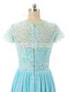 A-line Scoop Neck Sweep Train Lace Chiffon Prom Dresses #UKM020102504