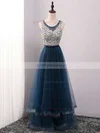 A-line Scoop Neck Tulle Floor-length Sashes / Ribbons Prom Dresses #UKM020102605