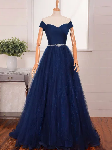 Ball Gown Off-the-shoulder Tulle Prom Dresses With Ruched #UKM020102612