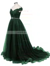 Ball Gown Off-the-shoulder Tulle Sweep Train Beading Prom Dresses #UKM020102612