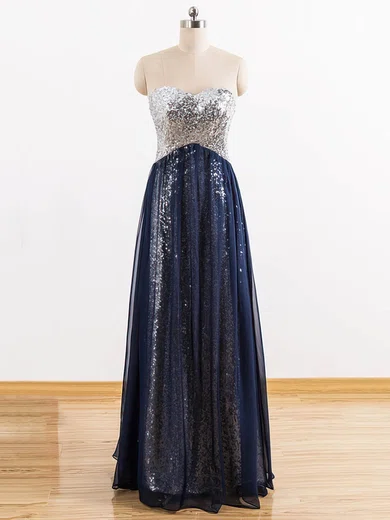 A-line Strapless Sparkly Sequin Chiffon Prom Dresses #UKM020102614