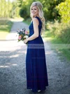 Elegant A-line V-neck Lace Chiffon Floor-length with Pleats Bridesmaid Dresses #UKM01012909